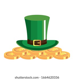 top hat and coins with clover vector illustration design
