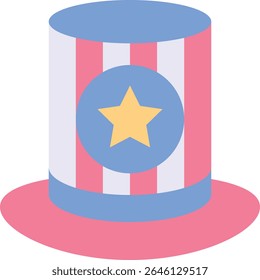 Chapéu Superior, Chapéu De Cilindro Impresso Bandeira Americana, Ícone De Quarto De julho, Ícone Plano De Estilo Vetor. 