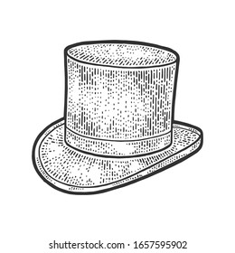 Top hat cylinder sketch engraving vector illustration. T-shirt apparel print design. Scratch board imitation. Black and white hand drawn image.