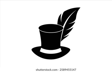 Top Hat with Feather Elegant Headwear Icon