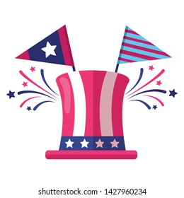 top hat and flags american happy independence day vector illustration