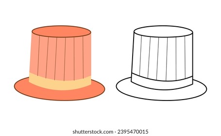 Top Hat. Flat color and black and white vector illustration.