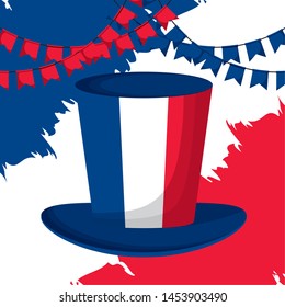 top hat french flag happy bastille day flat design vector illustration