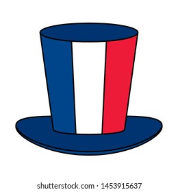top hat french flag happy bastille day flat design vector illustration