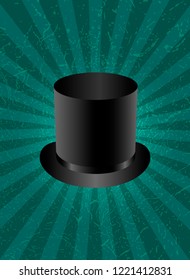 Top Hat. Green background with center rays, grunge texture