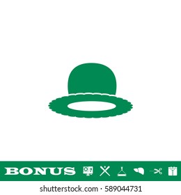 Top hat icon flat. Green pictogram on white background. Vector illustration symbol and bonus button