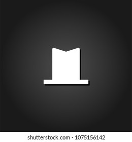 Top hat icon flat. Simple White pictogram on black background with shadow. Vector illustration symbol