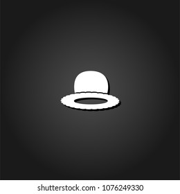 Top hat icon flat. Simple White pictogram on black background with shadow. Vector illustration symbol