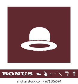 Top hat icon flat. White pictogram on brown background. Vector illustration symbol and bonus icons