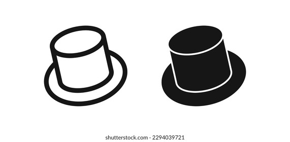 Top hat icon. Gentleman cylinder symbol. Magic tophat signs. Vintage symbols. Elegant man icons. Black color. Vector isolated sign.