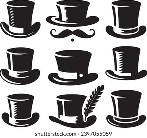 Top hat icon isolated on white background silhouette editable vector