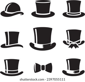 Top hat icon isolated on white background silhouette editable vector