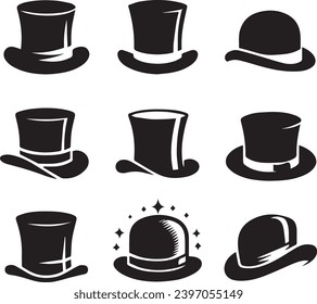 Top hat icon isolated on white background silhouette editable vector