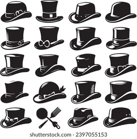 Top hat icon isolated on white background silhouette editable vector