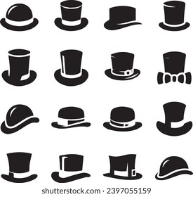 Top hat icon isolated on white background silhouette editable vector