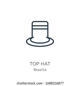 Top hat icon. Thin linear top hat outline icon isolated on white background from brazilia collection. Line vector sign, symbol for web and mobile