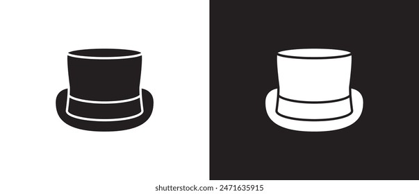 Top hat icon vector, Cylinder hat, Flat icons of men classic hats, Simple icon of classic hats, Sun visor hat, Summer hat, Menswear, Fashion element vector illustration on black and white background.