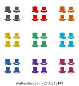 Top hat icons set isolated on white background. Set icons colorful