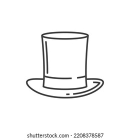 Top hat isolated outline icon. Vector stylish mister tophat line art, magic cylinder cap, wedding accessory. Retro gentleman headwear, vintage male elegant top-hat, linear old fashion magic cap