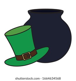 top hat leprechaun with cauldron vector illustration designicon