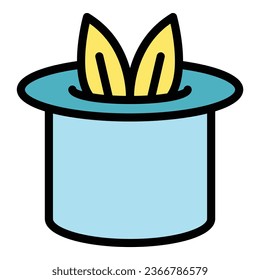 Top hat magic icon outline vector. Wand show. Bunny cap color flat