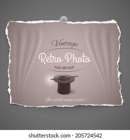 top hat and magic wand vintage retro photo on gray background