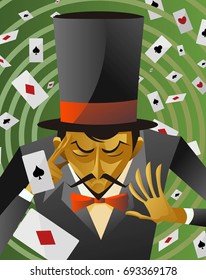 top hat magician poker cards magic trick