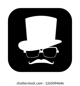 top hat, male face fashion glyph vector, black and white color, modern design
