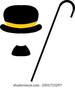 Top hat moustache and walking stick vector image or clipart