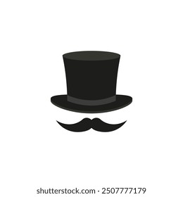 Top hat and mustache. Cylinder hat. Vector illustration and drawing on a white background.