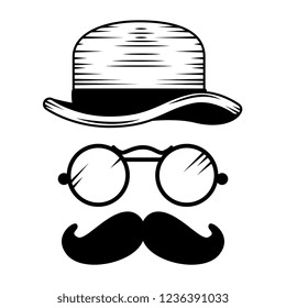 top hat with mustache and glasses hipster accessories