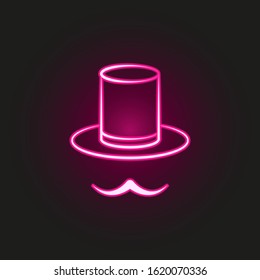 top hat and mustache neon style icon. Simple thin line, outline vector of theatre icons for ui and ux, website or mobile application