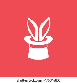 Top Hat With Rabbit Ears Flat Icon On Red Background