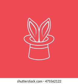 Top Hat With Rabbit Ears Flat Icon On Red Background