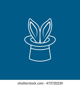 Top Hat With Rabbit Ears Line Icon On Blue Background