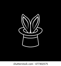 Top Hat With Rabbit Ears Line Icon On Black Background