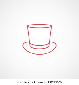 Top Hat Red Line Icon On White Background