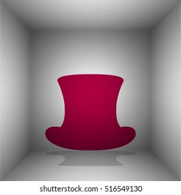 Top hat sign. Bordo icon with shadow in the room.