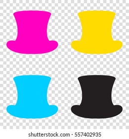 Top hat sign. CMYK icons on transparent background. Cyan, magenta, yellow, key, black.