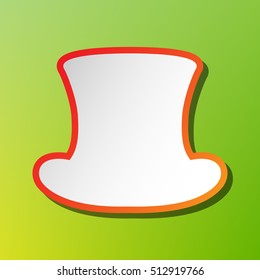 Top hat sign. Contrast icon with reddish stroke on green backgound.