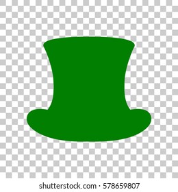 Top hat sign. Dark green icon on transparent background.