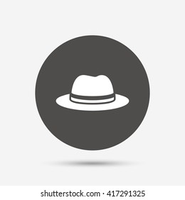 Top hat sign icon. Classic headdress symbol. Gray circle button with icon. Vector