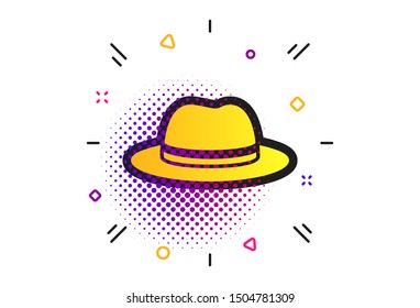 Top hat sign icon. Halftone dots pattern. Classic headdress symbol. Classic flat hat icon. Vector