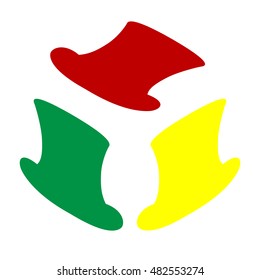 Top hat sign. Isometric style of red, green and yellow icon.