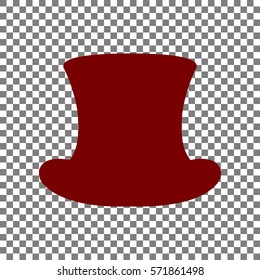 Top hat sign. Maroon icon on transparent background.