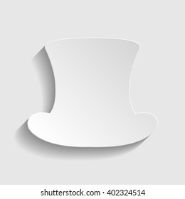 Top hat sign. Paper style icon with shadow on gray. Hat vector illustration. Paper top hat. 