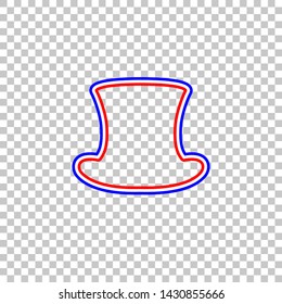 Top hat sign. Red, white and contour icon at transparent background. Illustration.
