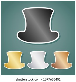 Top hat sign. Set of metallic Icons with gray, gold, silver and bronze gradient with white contour and shadow at viridan background. Illustration.