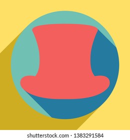 Top hat sign. Sunset orange icon with llapis lazuli shadow inside medium aquamarine circle with different goldenrod shadow at royal yellow background.