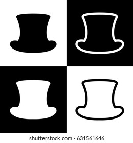 Top hat sign. Vector. Black and white icons and line icon on chess board.